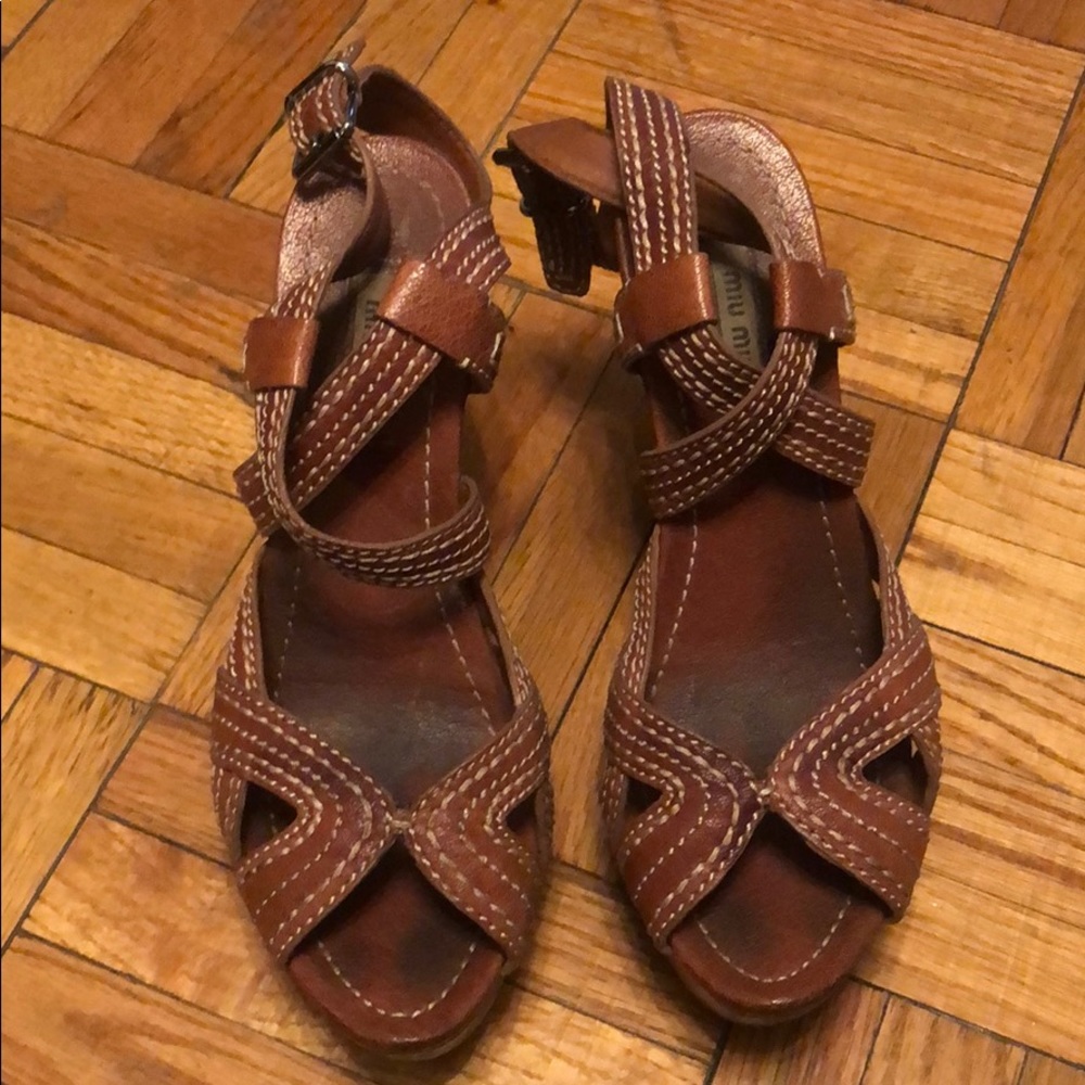 Miu Miu leather wooden wedges size 38 1/2.
